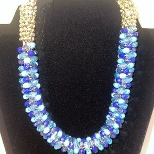 ♦️ Blue‎ crystal beads, Kumihimo Weaving style